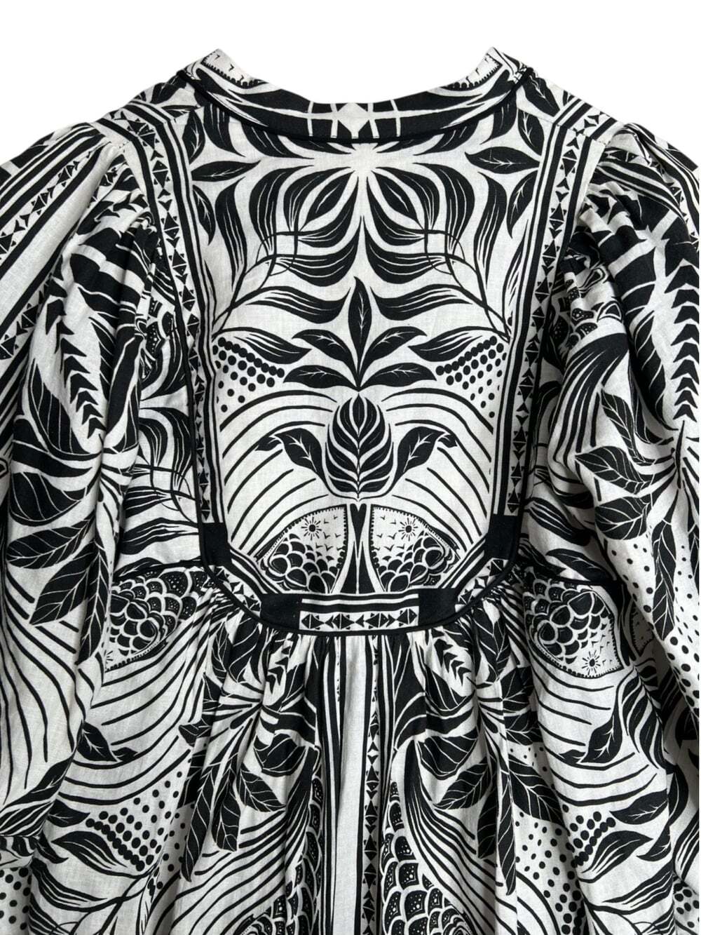 Farm Rio Monochrome Elegance Scarf Print Long Sleeve Linen Blend Dress Sz S NEW - Picture 6 of 11